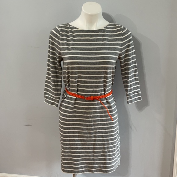 LC Lauren Conrad • 3/4 Sleeve Striped Dress Gray White Belted - Picture 9 of 9